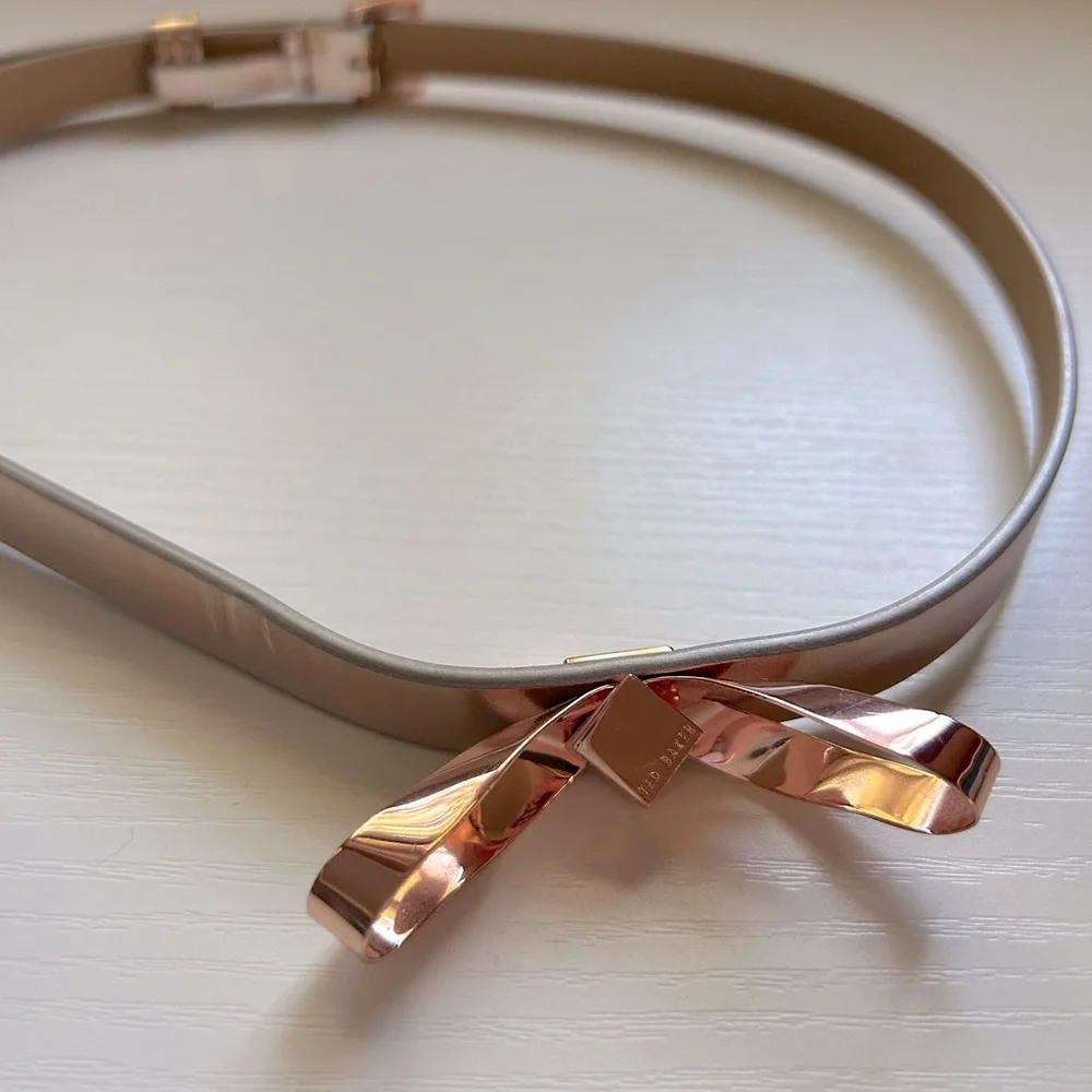 TED BAKER London Women's Bow Leather Belt Rose Gold Size Small